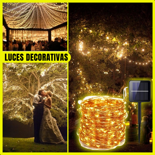 Luces Led Decorativas Con Panel Solar 25m - Dorado