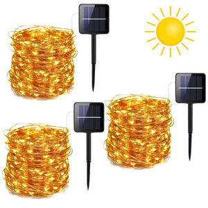 Luces Led Decorativas Con Panel Solar 25m - Dorado